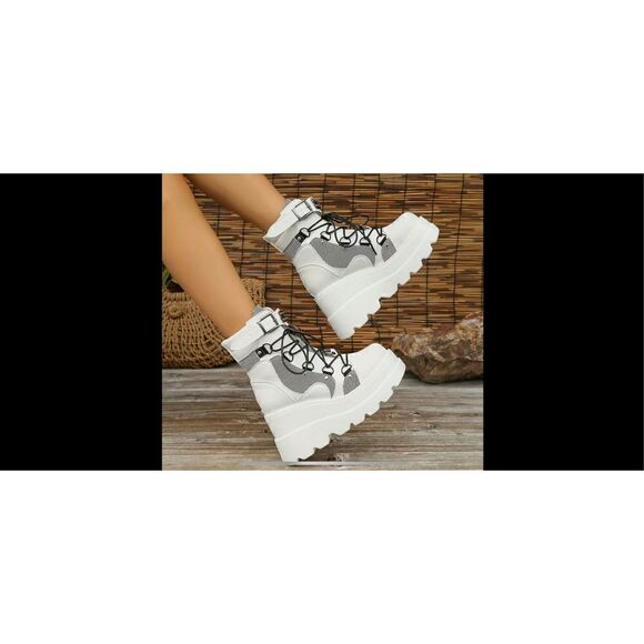 Elevated platform punk style, boots, stylish design combo zipper in the back net - Picture 11 of 16